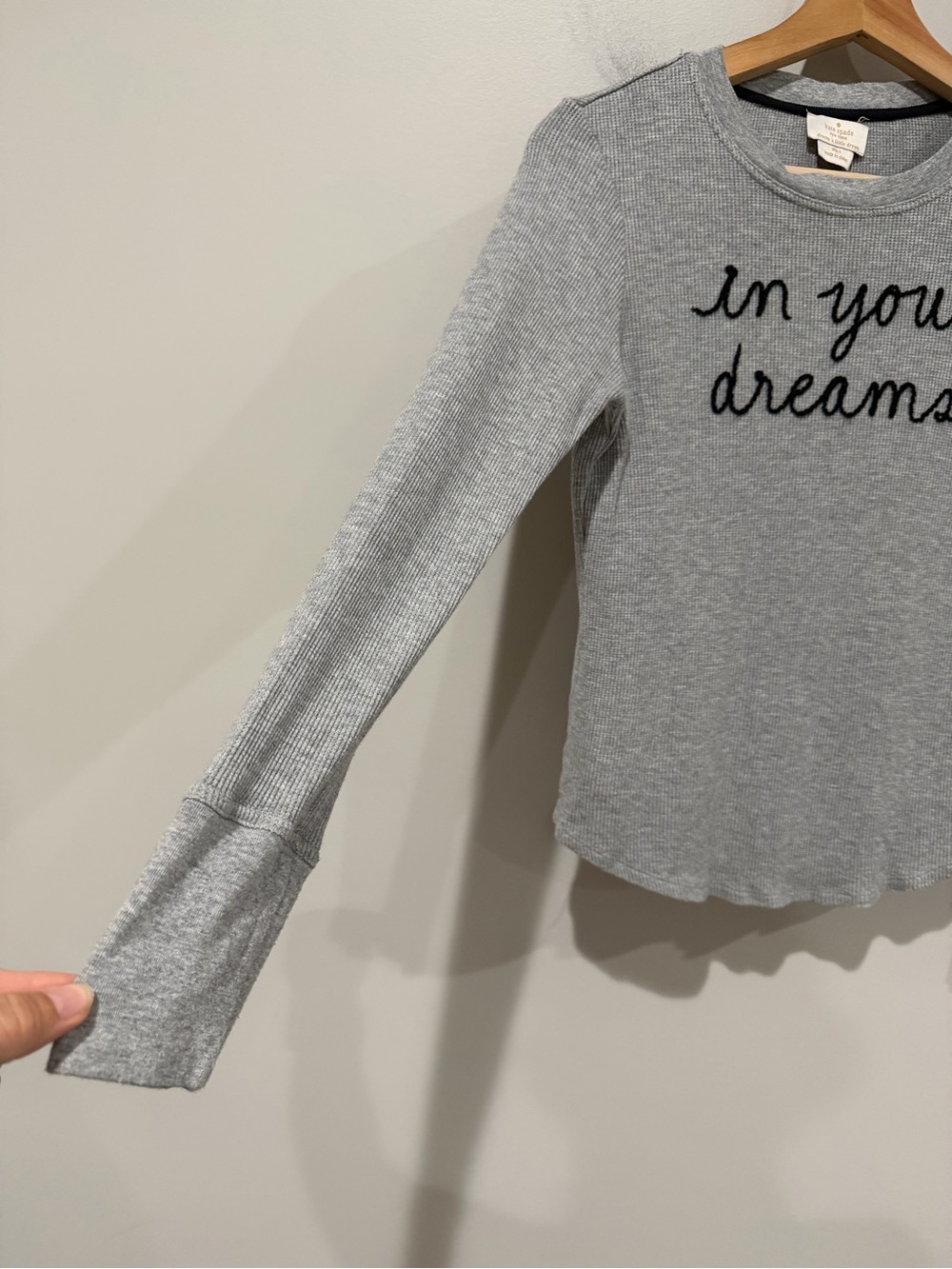 KATE SPADE Waffle Knit Top Gray In Your Dreams Sleep Pajama Lounge Size Small - Picture 3 of 7